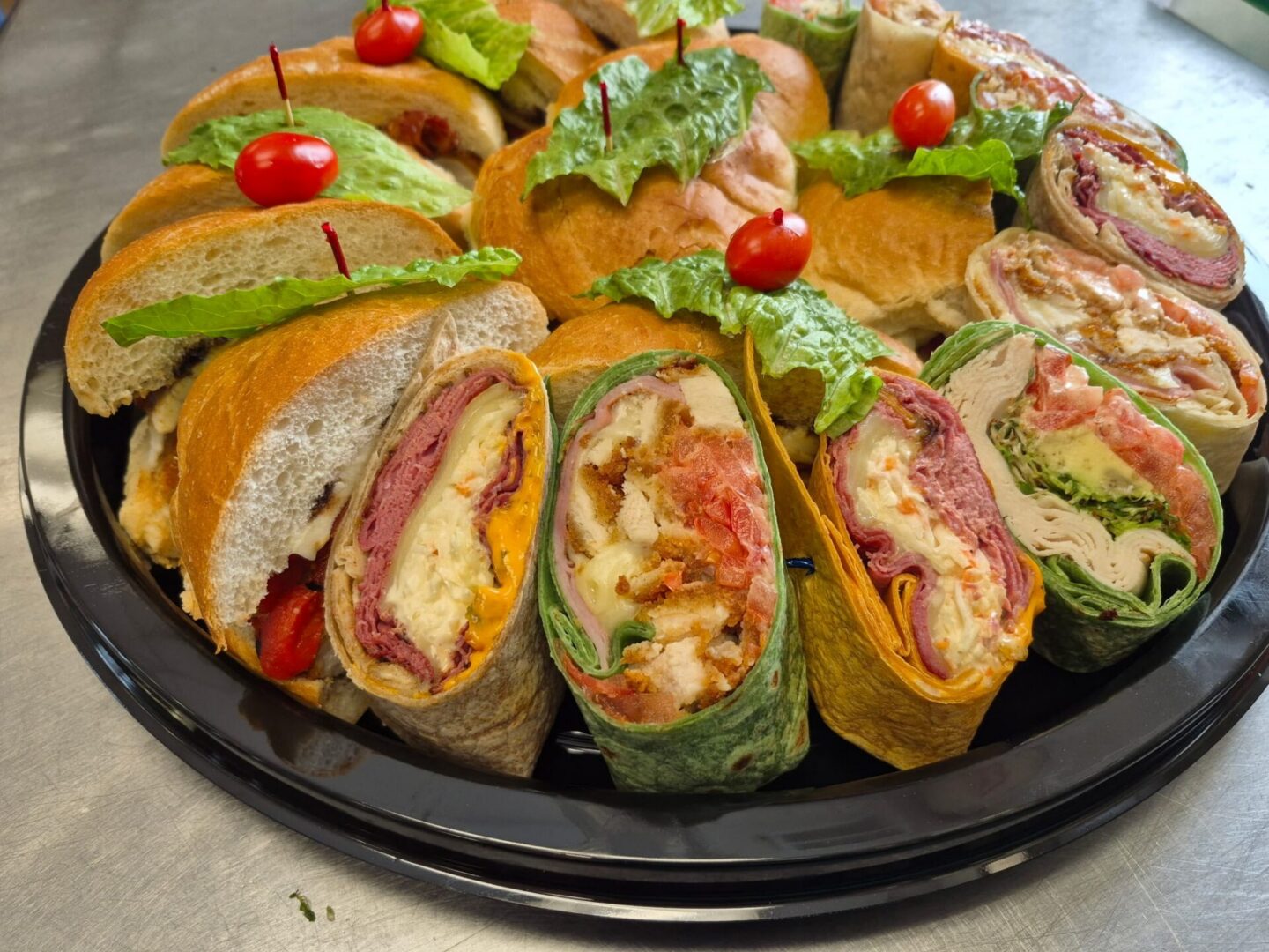 Assorted sandwich wraps on a platter