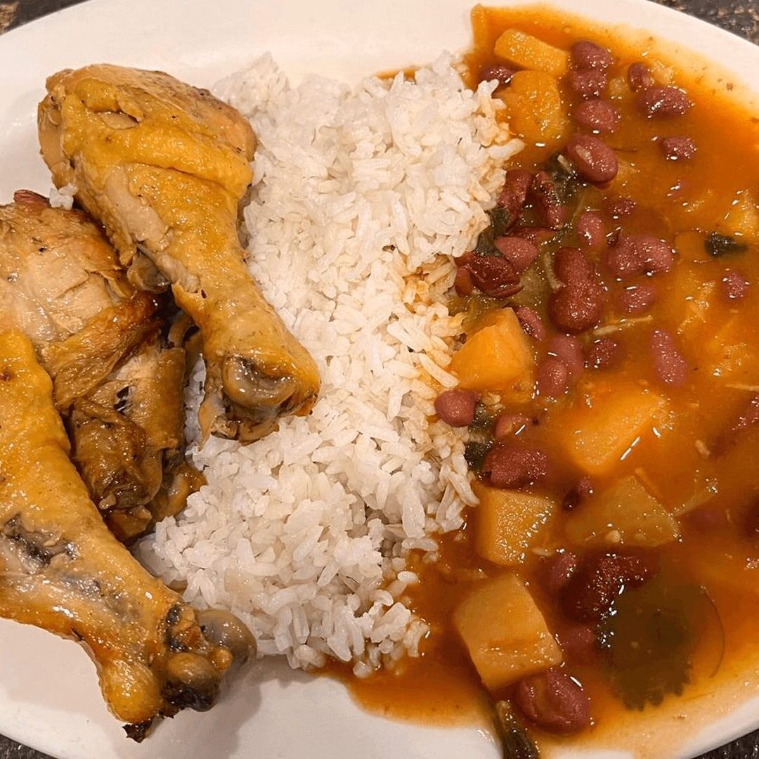 Hearty meal of chicken, rice, beans