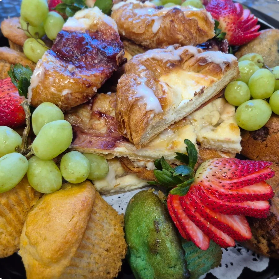 Assorted pastries with fruits platter