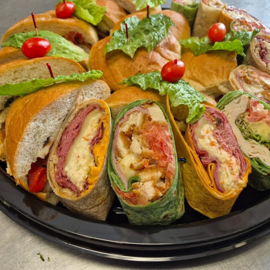 Assorted sandwich wraps on a platter